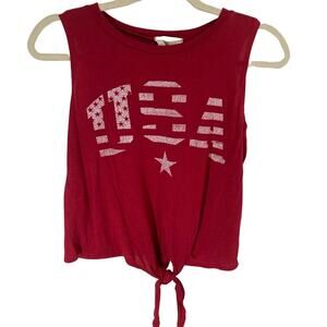 American Rebel red cropped patriotic USA graphic tee tank top tie front size M